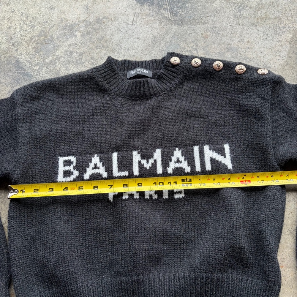Balmain Black Crewneck Logo Sweater with Buttons - Picture 7 of 9
